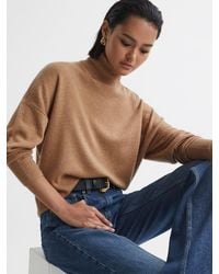 Reiss - Nova - Camel Knitted Roll Neck Jumper, S - Lyst