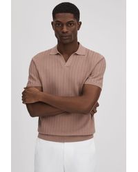 Reiss - Mickey - Dusty Pink Textured Modal Blend Open Collar Shirt, Xxl - Lyst