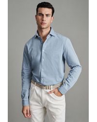 Reiss - Draper - Blue Washed Chambray Button-through Shirt, L - Lyst