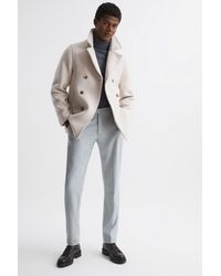 Reiss - Wind - Ivory Shearling Mid Length Pea Coat, S - Lyst