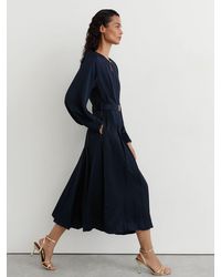 Reiss - Houndstooth-Check Belted Midi Dress - Lyst