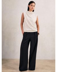 Reiss - Robyn - Navy Petite Wide Leg Elasticated Waist Trousers, Us 8 - Lyst