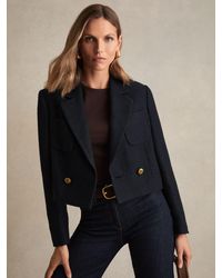 Reiss - Double-Breasted Textured Cropped Blazer With Wool And Cotton - Lyst