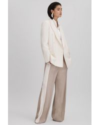 Reiss - May - Natural Wide Petite Wide Leg Contrast Stripe Drawstring Trousers - Lyst