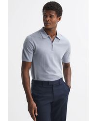 Reiss - Maxwell - Porcelain Blue Merino Wool Half-zip Polo Shirt, Xl - Lyst
