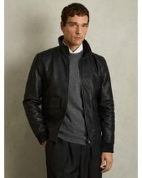 Reiss - Pebbled-Leather Funnel-Neck Jacket - Lyst