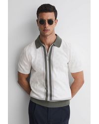 Reiss - London - Ecru Slim Fit Cotton Knitted Half-zip Polo T-shirt - Lyst