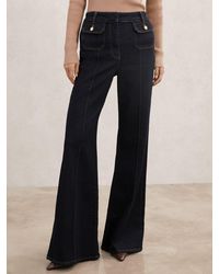 Reiss - Ria - Dark Blue Flared Pocket-detail Jeans, 34w X 31l (uk 34 R) - Lyst