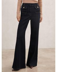 Reiss - Ria - Dark Blue Flared Pocket-detail Jeans, 27w X 33l (uk 27 L) - Lyst