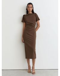 Reiss - Ruched-Detail Boat-Neck Midi Dress - Lyst