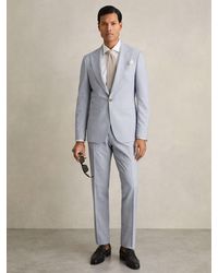 Reiss - Sb - Soft Blue Belmont Sb Single-breasted Textured Blazer Slim-fit With Wool, 42 - Lyst