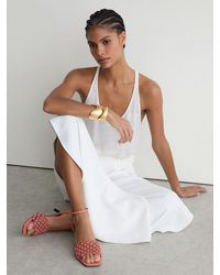 Reiss - Stephanie - Pink Woven Ankle-strap Kitten Heel Sandals, Us 8 (uk 6) - Lyst