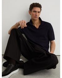 Reiss - Redbury - Navy Open-collar Textured-knit Polo Shirt, S - Lyst