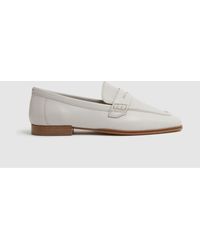 Reiss - Angela - Off White Leather-cotton Loafers - Lyst