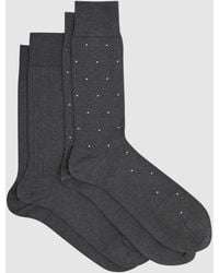 Reiss - Graham Pack Cotton-Blend Plain And Spot Socks, S & M - Lyst