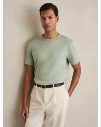 Reiss - Count - Sage Green Mercerised-cotton Crew-neck T-shirt, L - Lyst