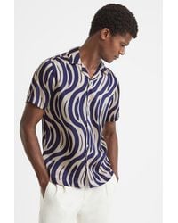 Reiss - Gamble - Ecru/navy Animal Print Cuban Collar Shirt - Lyst