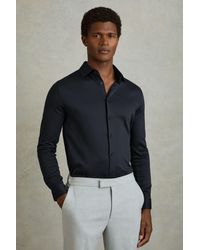 Reiss - Viscount - Navy Slim Fit Mercerised Cotton Jersey Shirt - Lyst
