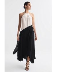 Reiss - Natalia - Cream/black Asymmetric Belted Wrap Midi Dress, Us 0 - Lyst