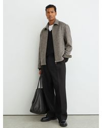 Reiss - Petrov - Dark Brown Wool-blend Puppytooth Zip–through Overshirt, S - Lyst