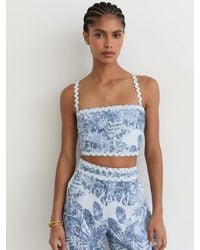 Reiss - Mila - Blue Linen Wave-trim Cropped Cami Top, Us 0 - Lyst
