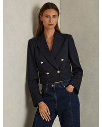 Reiss - Cropped Wool-Blend Double-Breasted Blazer - Lyst
