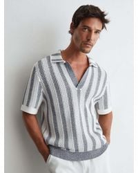 Reiss - Soft & Cotton-Blend Crochet Stripe Polo Shirt - Lyst