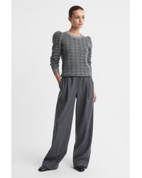 Madeleine Thompson - Grey/charcoal Wool-cashmere Check Puff Sleeve Jumper - Lyst