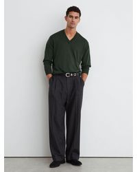 Reiss - Earlsfield - Dark Green Merino Wool V-neck Jumper, S - Lyst