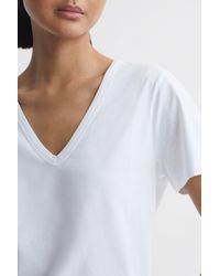 Reiss - Bailey - Ivory Cotton V-neck T-shirt, L - Lyst