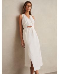 Reiss - Brianne Poplin Belted Split Midi Dress - Lyst