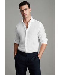 Reiss - Ruban - White Linen Button-through Shirt, Uk X-large - Lyst