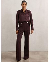 Reiss - Lily - Burgundy Petite Twill Button-tab Flared Trousers With Wool, Us 2 - Lyst