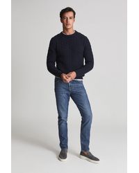 Reiss - Flint - Navy Crew Neck Cable-knit Sweater, Uk 2x-large - Lyst