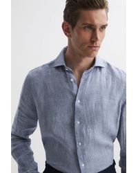 Reiss - Ruban - Blue/white Linen Button-through Shirt, S - Lyst