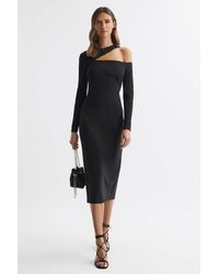 Reiss - Tiffany - Black Bodycon Off-the-shoulder Midi Dress - Lyst