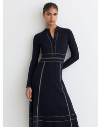 Reiss - Knitted Petite Contrast Stitch Midi Dress - Lyst