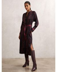 Reiss - Burgundy & Snake Print Belted Shirt Dress - Lyst