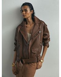 ATELIER - Grained-Leather Oversized Biker Jacket - Lyst