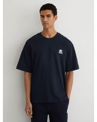 Reiss - Rainer - Navy Monogram Embroidered Relaxed-fit T-shirt, M - Lyst