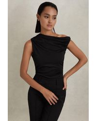 Reiss - Dylan - Black Ruched Off-the-shoulder Top - Lyst
