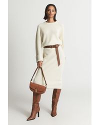 Reiss - Jodie - Neutral Knitted Wool Blend Midi Dress, S - Lyst