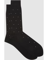 Reiss - Spot - Black Mario Spot Mercerised Cotton-blend Polka-dot Socks, M/l - Lyst
