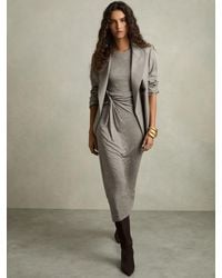 Reiss - Hadley - Grey Jersey Twist-detail Midi Dress, Us 10 - Lyst