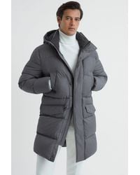Reiss - Billings - Grey Quilted Hooded Coat - Lyst