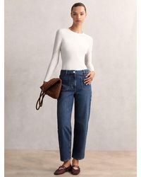 Reiss - Marcie - Mid Blue Straight Leg Patch Pocket Jeans, 29w X 33l (uk 29 L) - Lyst