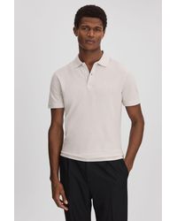 Reiss - Peters - Ice Grey Slim Fit Garment Dyed Embroidered Polo Shirt - Lyst