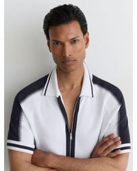 Reiss - Optic & Colour-Block Zip-Through Knit Shirt - Lyst