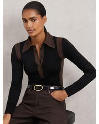 Reiss - Chocolate Jersey Colour-Block Collared Shirt - Lyst