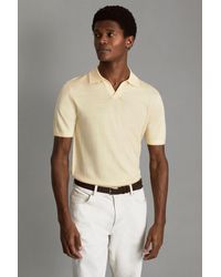 Reiss - Duchie - Buttermilk Yellow Merino Wool Open Collar Polo Shirt - Lyst